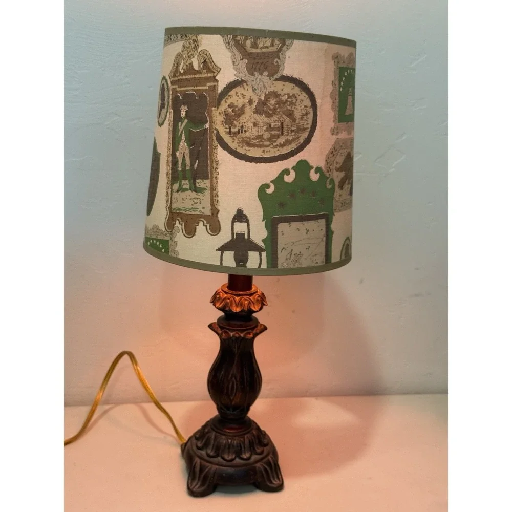 Vintage Unique Table Accent Lamp Wood / Metal / Resin With Shade ~14